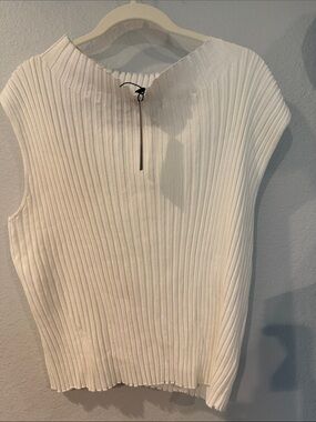 Sleeveless Ribbed Knit Top - ivory